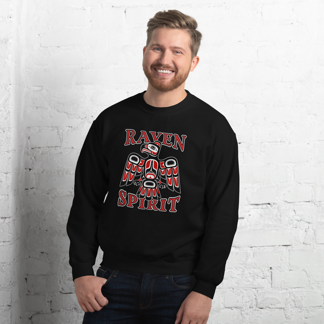 Haida art raven spirit design on a comfortable pullover sweatshirt. Authentic First Nations apparel.