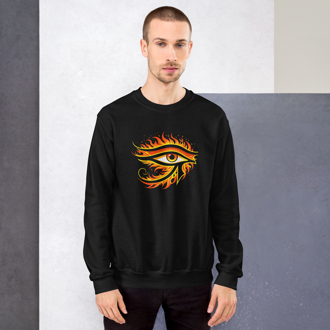 Ancient Egyptian Eye of Ra symbol graphic printed on a mythology pullover sweatshirt.
