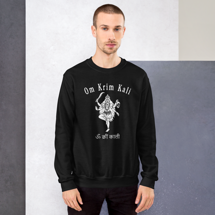 Goddess Kali Om Krim Mantra Hindu spiritual artwork printed on pullover sweatshirt.