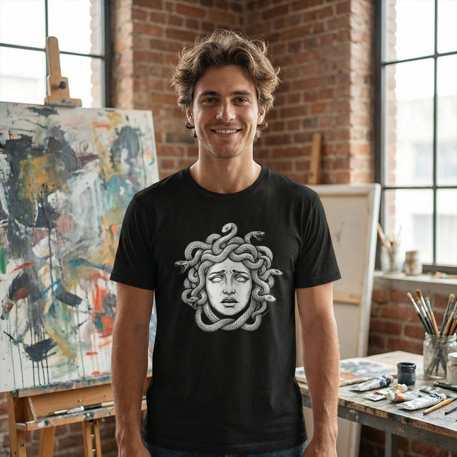 Distressed Medusa T-Shirt | Greek Mythology Gorgon Snake Hair Tee | Head