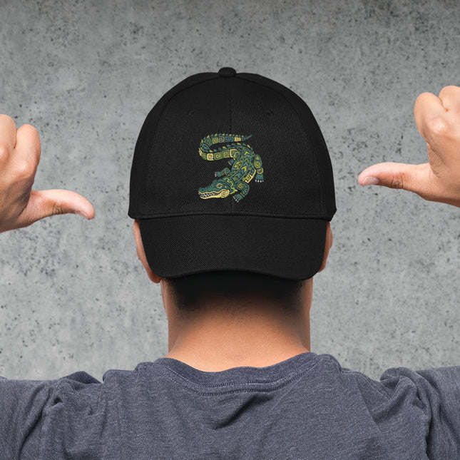 Mayan Crocodile DTF Print Baseball Cap | Ancient Civilization Art Hat
