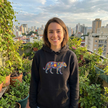 Colorful Huichol Jaguar Hoodie | Indigenous Folk Art Pullover Hoodie