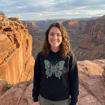 Huichol Butterfly Hoodie | Colorful Mexican Folk Art Indigenous Pullover Hoodie