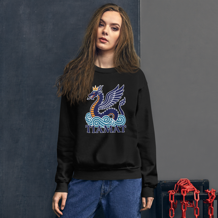 Tiamat winged dragon graphic printed on a mythological sea creature pullover sweatshirt.