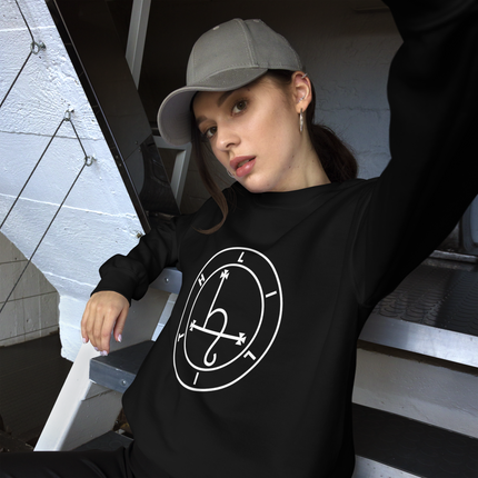 Lilith sigil occult symbol on a unisex witchy esoteric pullover sweatshirt.