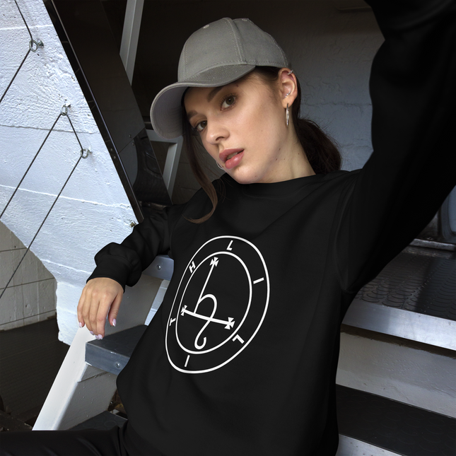 Lilith sigil occult symbol on a unisex witchy esoteric pullover sweatshirt.
