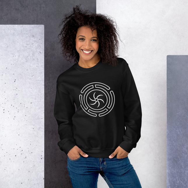 Hekate's Wheel Symbol on unisex pullover sweatshirt, featuring Greek goddess witchy design.