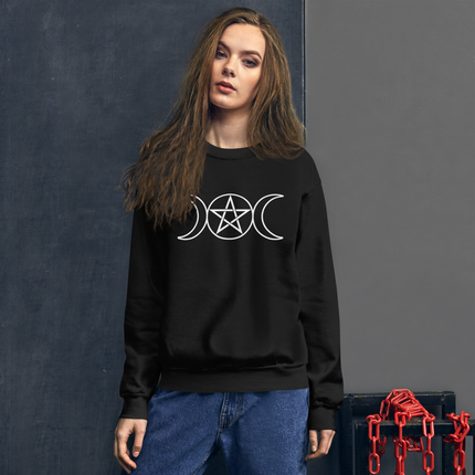 Pagan witchcraft pullover featuring a triple moon and pentagram symbol.