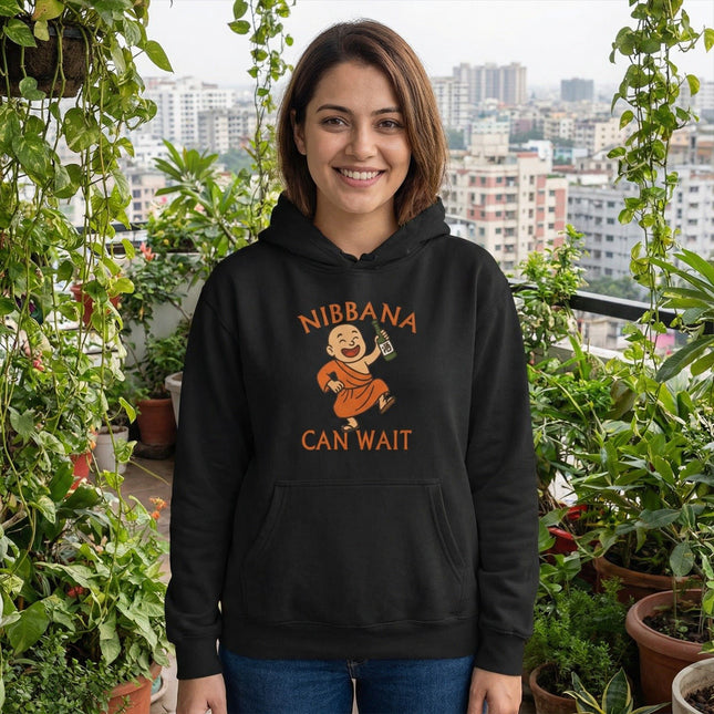 Nibbana Can Wait Hoodie | Funny Baby Buddha Drinking Alcohol Pullover Hoodie