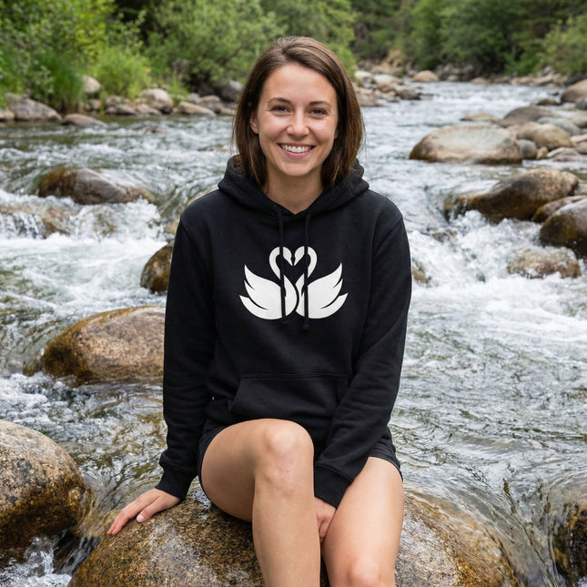 Swans Love Heart Hoodie | Elegant White Swan Couple Graphic Pullover Hoodie