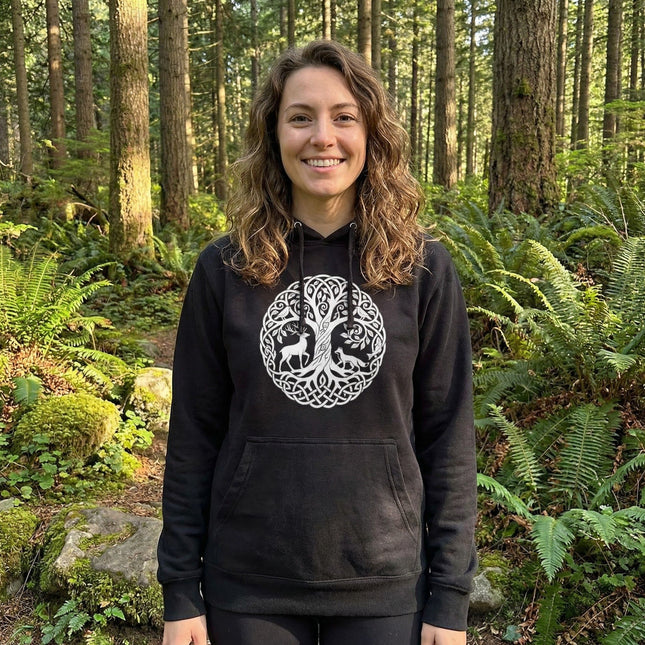 Celtic Tree of Life Hoodie with Stag & Fox | Nature Symbol Pullover Hoodie