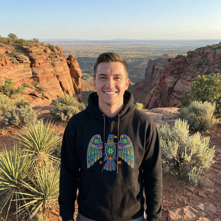Huichol Eagle Hoodie | Colorful Indigenous Mexican Art Pullover Hoodie