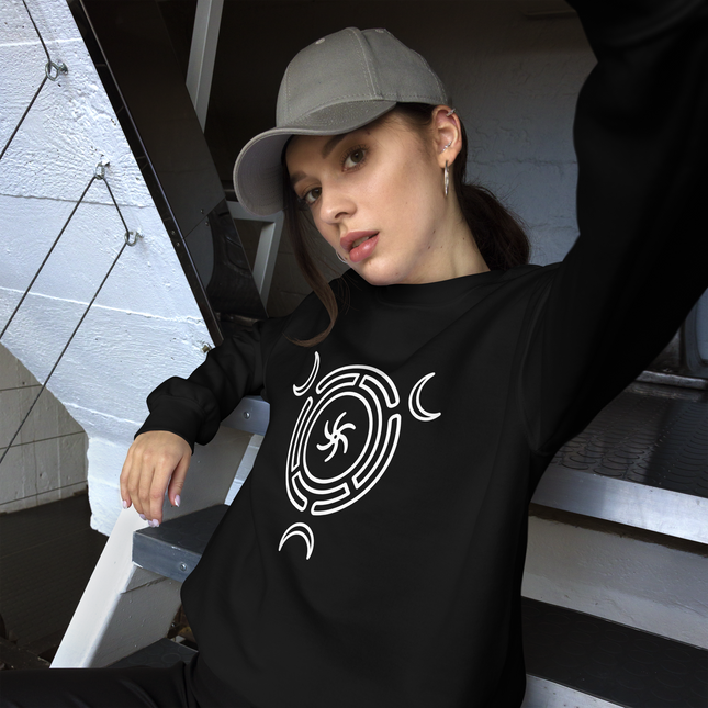 Hecate's Wheel Triple Goddess Moon Symbol witchy pullover sweatshirt design.
