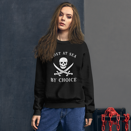 Lost at sea pirate skull and swords graphic pullover sweatshirt.