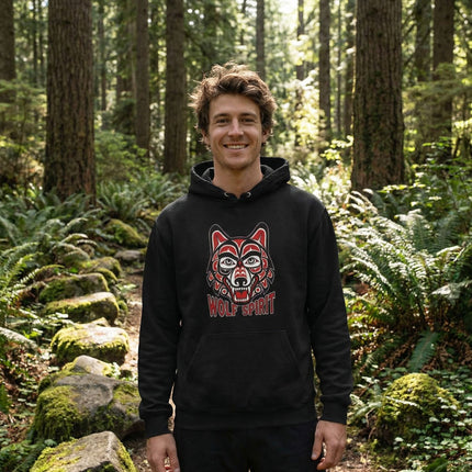 Wolf Spirit Haida Art Hoodie | Pacific Northwest Tribal Design Pullover Hoodie