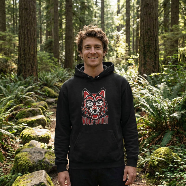 Wolf Spirit Haida Art Hoodie | Pacific Northwest Tribal Design Pullover Hoodie