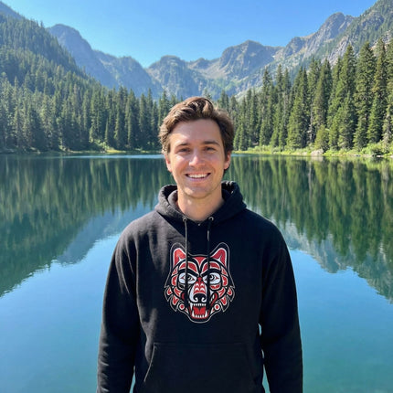 Tribal Wolf Head Art Hoodie | Indigenous Pacific Northwest Pullover Hoodie