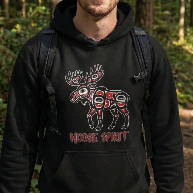 Moose Spirit Indigenous Art Hoodie | Pacific Northwest Animal Graphic Pullover Hoodie