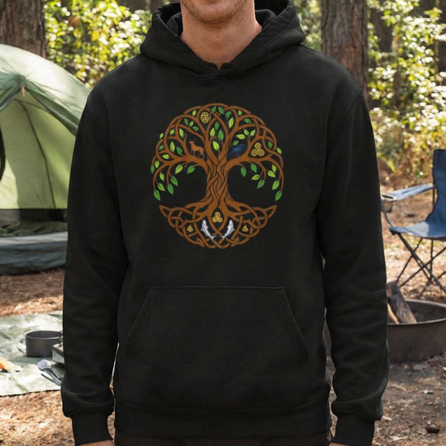 Celtic Tree of Life Hoodie | World Tree Green & Grey Graphic Unisex Pullover V3