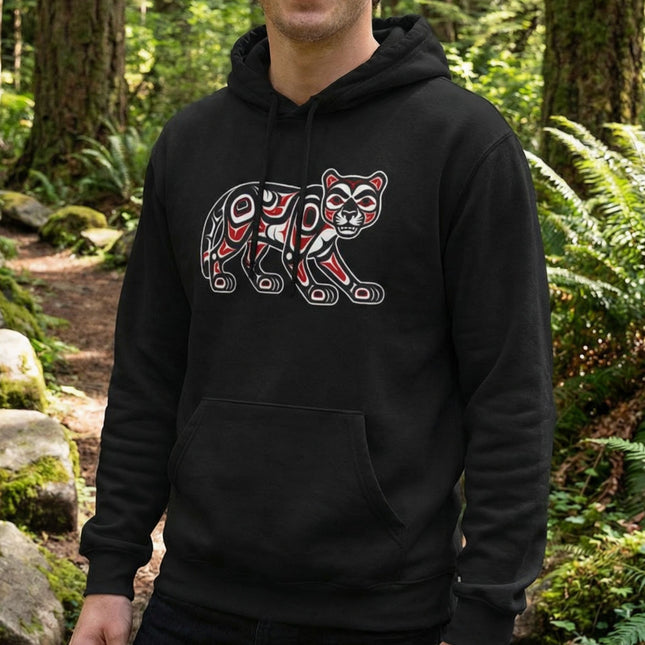 Cougar Spirit Indigenous Art Hoodie | Formline Design PNW Native Pullover Hoodie