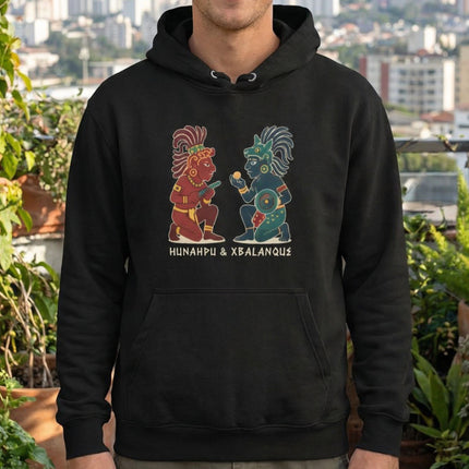 Hunahpu & Xbalanque Maya Hero Twins Hoodie | Mayan Mythology Graphic Pullover V1