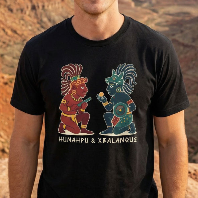 Hunahpu & Xbalanque Mayan Mythology T-Shirt | Popol Vuh Graphic Unisex Tee | V1