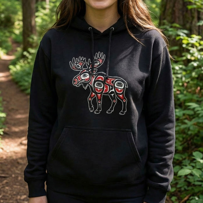 Moose Indigenous Art Hoodie | Northwest Coast Tribal Graphic Hoodie