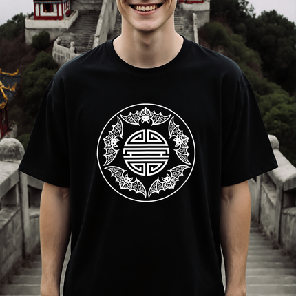 Chinese Five Blessings Bats T-Shirt With Central Shou Symbol | Unisex Tee V1