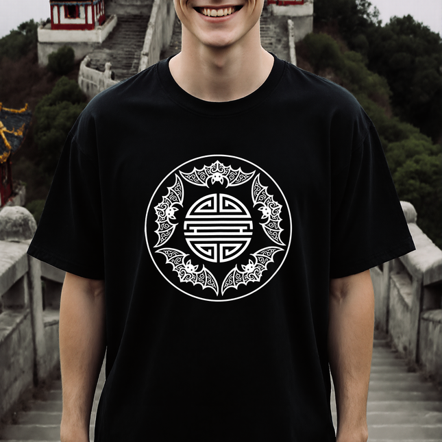 Chinese Five Blessings Bats T-Shirt With Central Shou Symbol | Unisex Tee V1