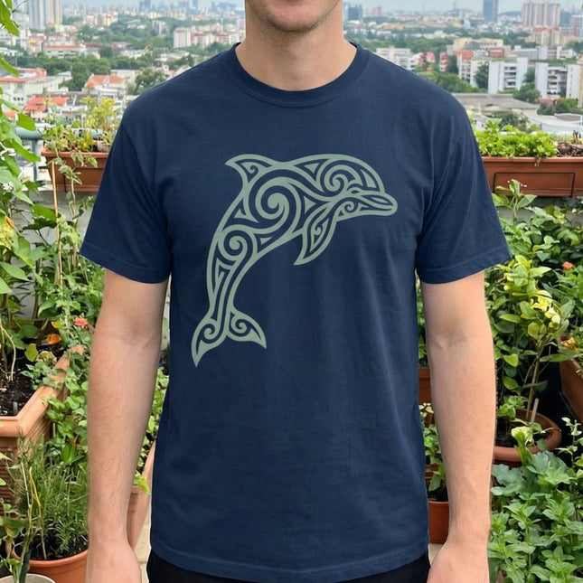 Tribal Dolphin Swirl Art Graphic T-Shirt | Ocean Animal Tee | Comfort Colors