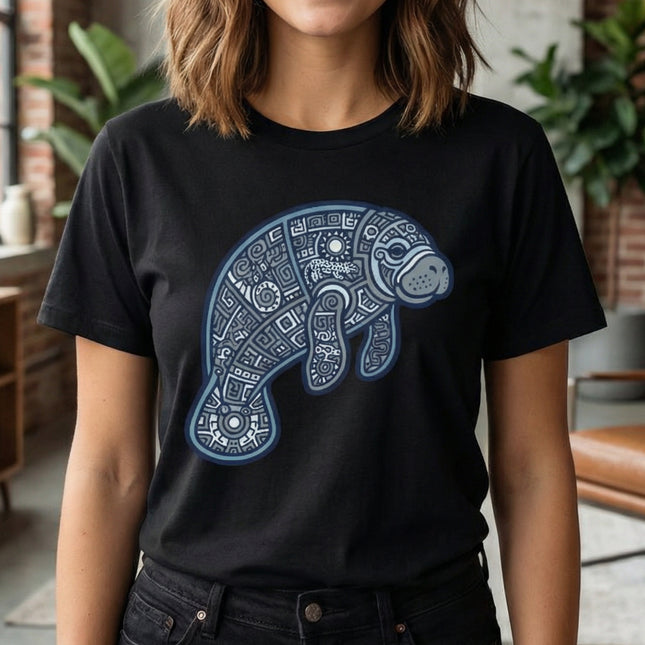Mayan Manatee Geometric T-Shirt | Tribal Ocean Animal Unisex Unisex Tee