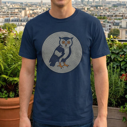 Mosaic Owl T-Shirt | Geometric Blue Grey Wisdom Graphic Tee | Comfort Colors