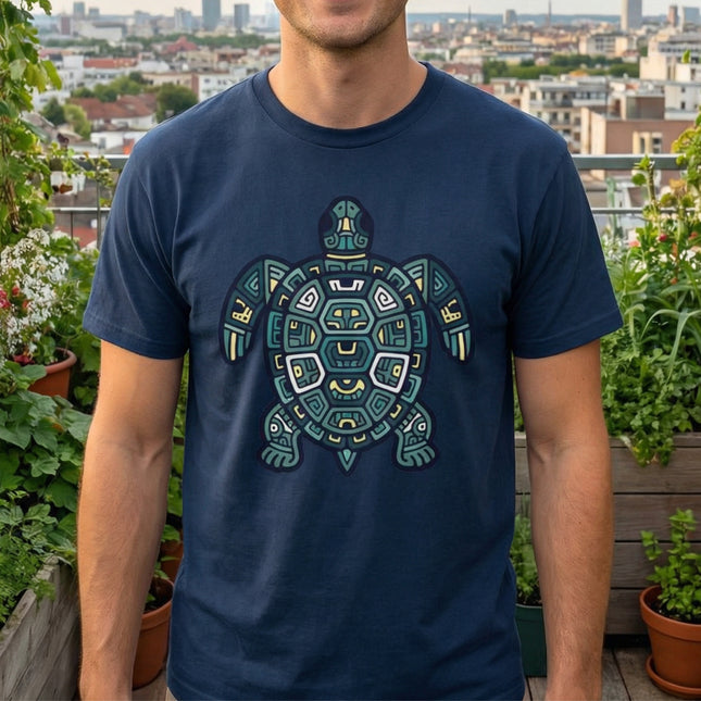 Mayan Tribal Geometric Turtle T-Shirt | Green Sea Turtle Graphic