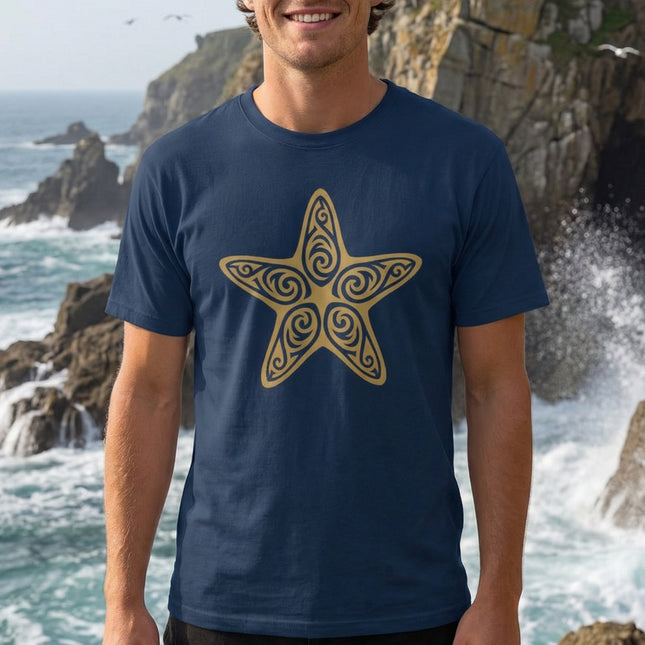 Black Tribal Starfish T-Shirt | Ornate Sea Creature Graphic Tee