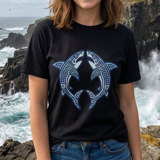 Mayan Sharks Symbol T-Shirt | Tribal Geometric Ocean Life Graphic Tee