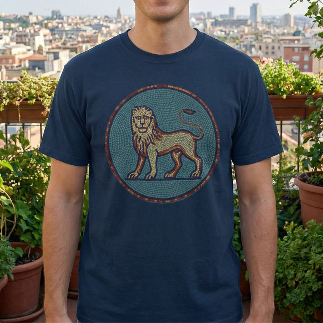 Blue Grey Mosaic Lion T-Shirt | Ancient Animal Graphic Tee | Comfort Colors