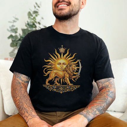 Persian Lion and Sun Shir-o-Khorshid T-Shirt | Iranian Heritage Emblem Tee