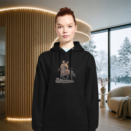 Centaur Greek mythology hoodie featuring an archer horse-man graphic print pullover design.