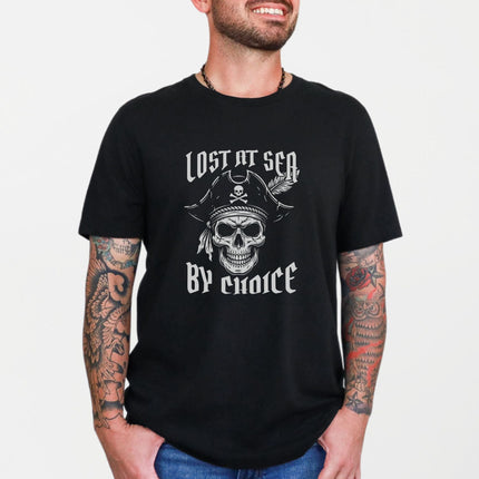 Pirate Skull Lost At Sea By Choice T-Shirt | Nautical Adventure Graphic Tee