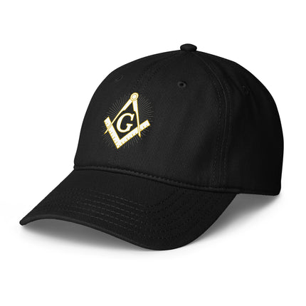 Freemason square and compass emblem baseball cap with DTF print.