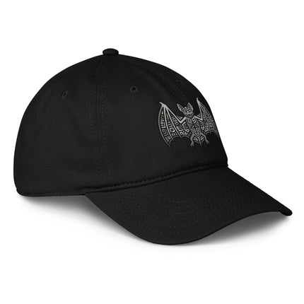 Mayan bat print baseball cap featuring ancient Mesoamerican cultural design.