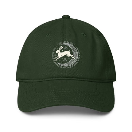 Celtic hare and moon pagan folklore baseball cap with DTF print.