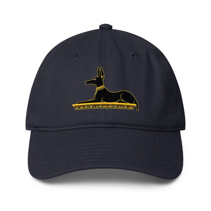 Anubis Egyptian god baseball cap print, featuring ancient mythology design.