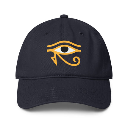 Eye of Horus Egyptian symbol printed on a black baseball cap.
