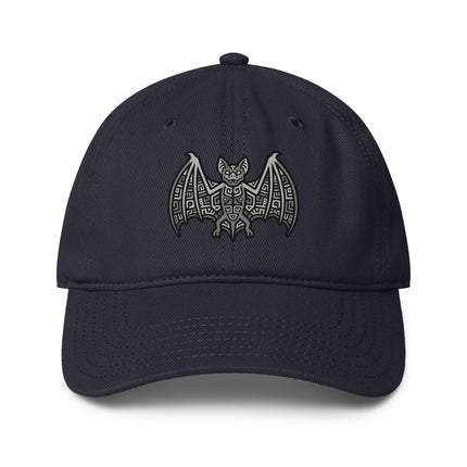 Mayan bat print baseball cap featuring ancient Mayan culture design.