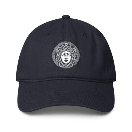 Medusa mythology print baseball cap in ancient Greek style.