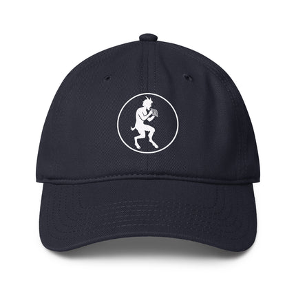 Pan satyr Greek god baseball cap featuring classical mythology design print.