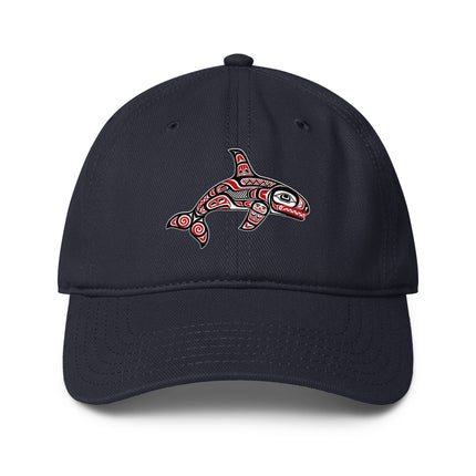 Formline Orca print baseball cap featuring Northwest Coast culture design.