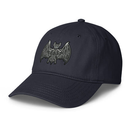 Mayan bat print baseball cap featuring ancient Mayan culture design.