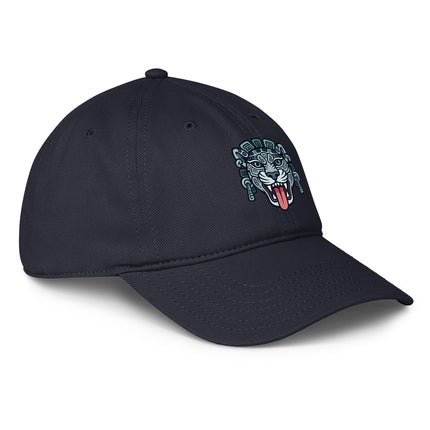Mayan Jaguar print baseball cap with Mesoamerican mythology design.
